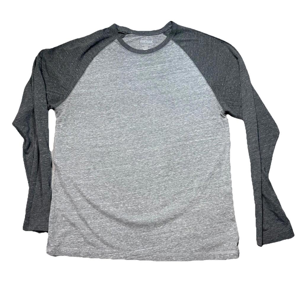 Vintage Y2K Old Navy Baseball Raglan Shirt Mens L Gray Long Sleeve Tee